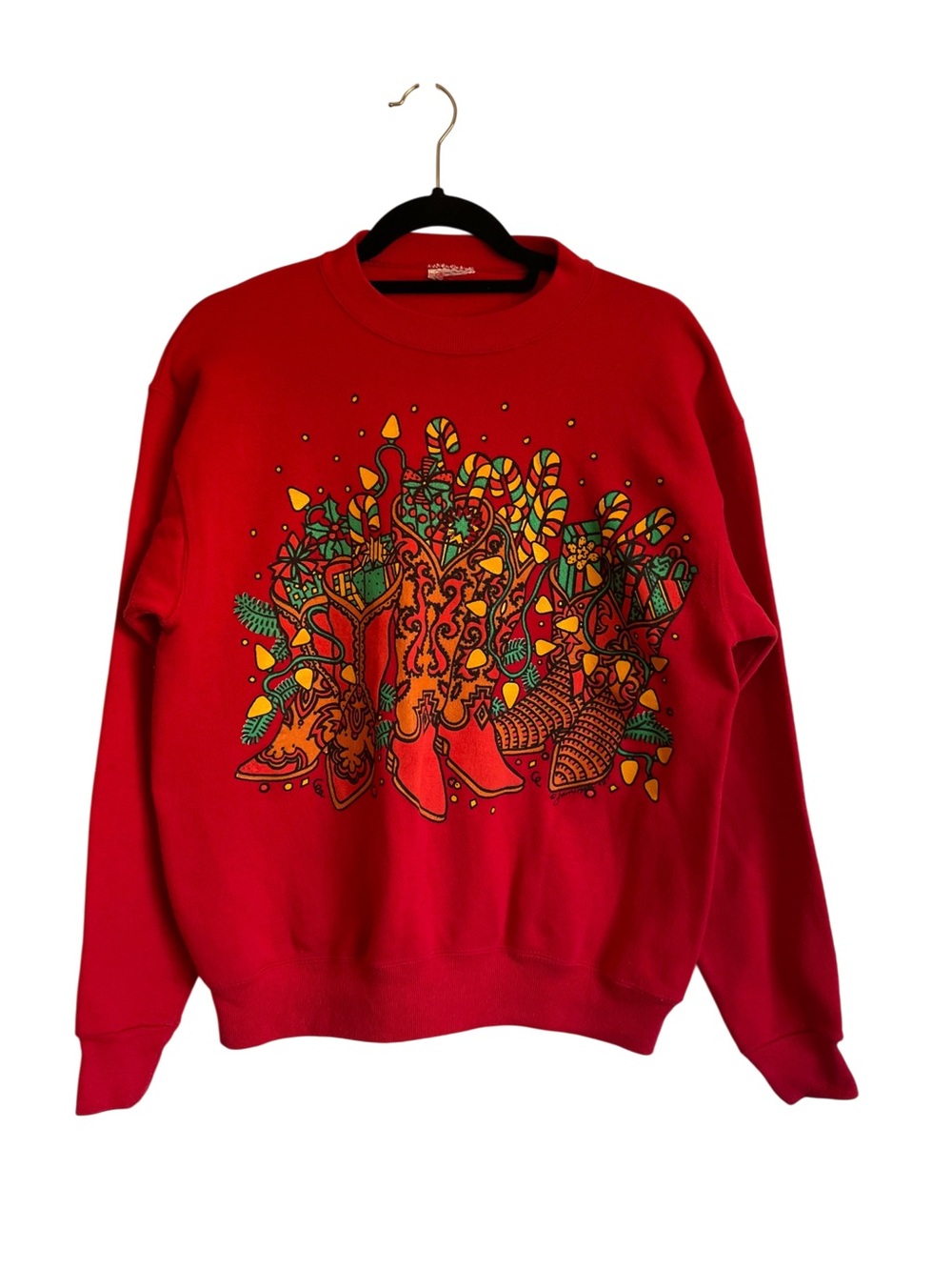 Vintage Cowboy Boots Red Graphic Holiday Sweatshirt - Unbranded